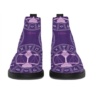 Purple Libra Zodiac Pattern Print Flat Ankle Boots