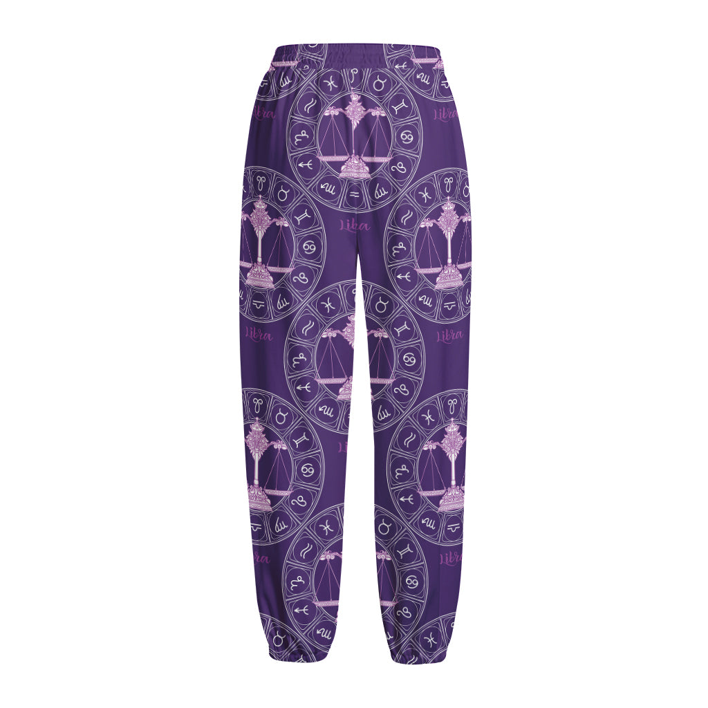 Purple Libra Zodiac Pattern Print Fleece Lined Knit Pants