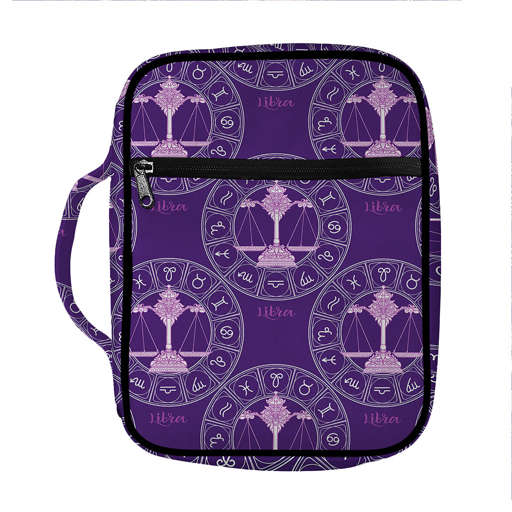Purple Libra Zodiac Pattern Print Front Pocket Bible Bag