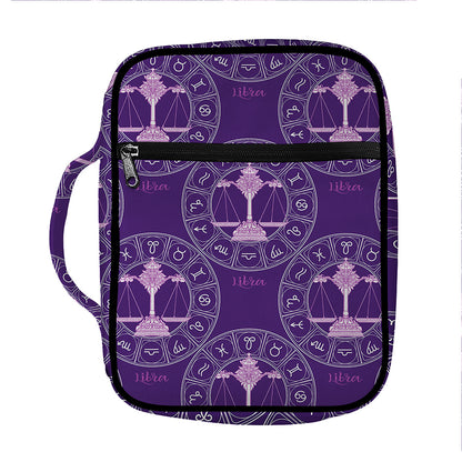 Purple Libra Zodiac Pattern Print Front Pocket Bible Bag