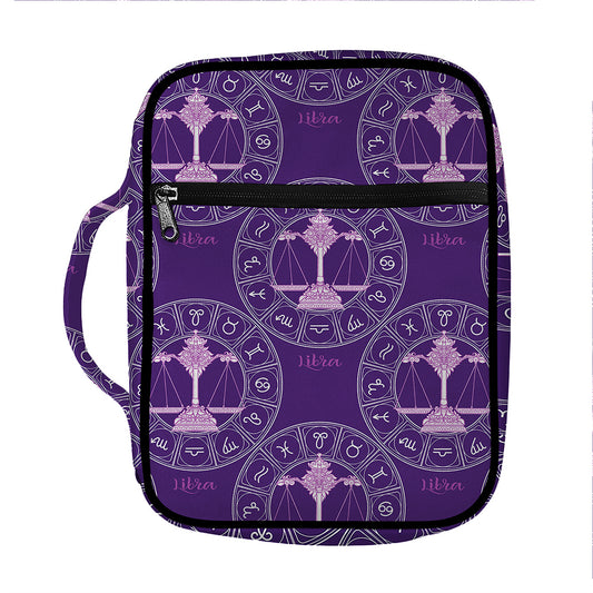 Purple Libra Zodiac Pattern Print Front Pocket Bible Bag