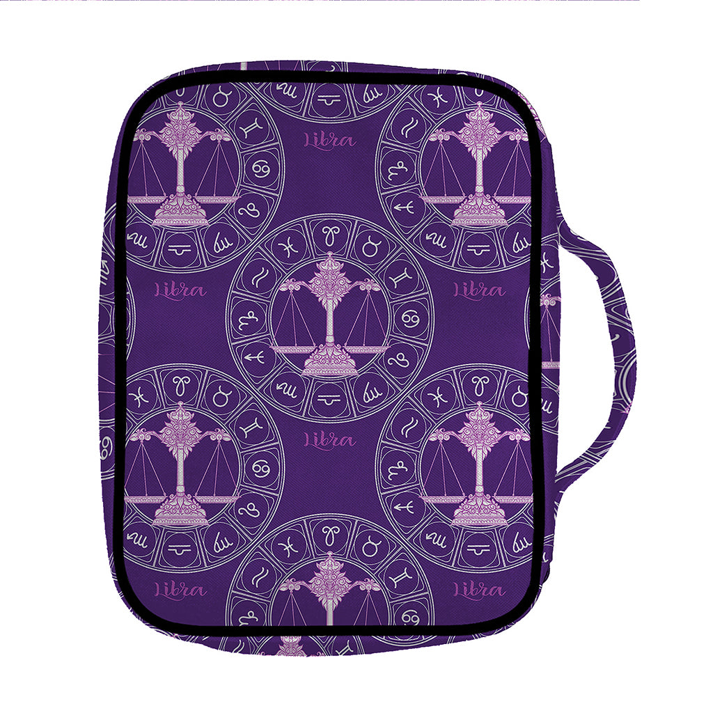 Purple Libra Zodiac Pattern Print Front Pocket Bible Bag