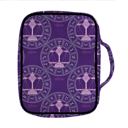 Purple Libra Zodiac Pattern Print Front Pocket Bible Bag