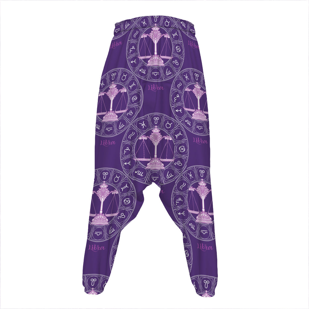 Purple Libra Zodiac Pattern Print Hammer Pants