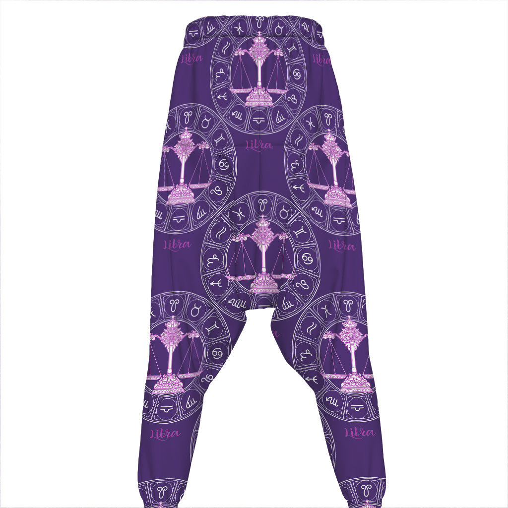 Purple Libra Zodiac Pattern Print Hammer Pants