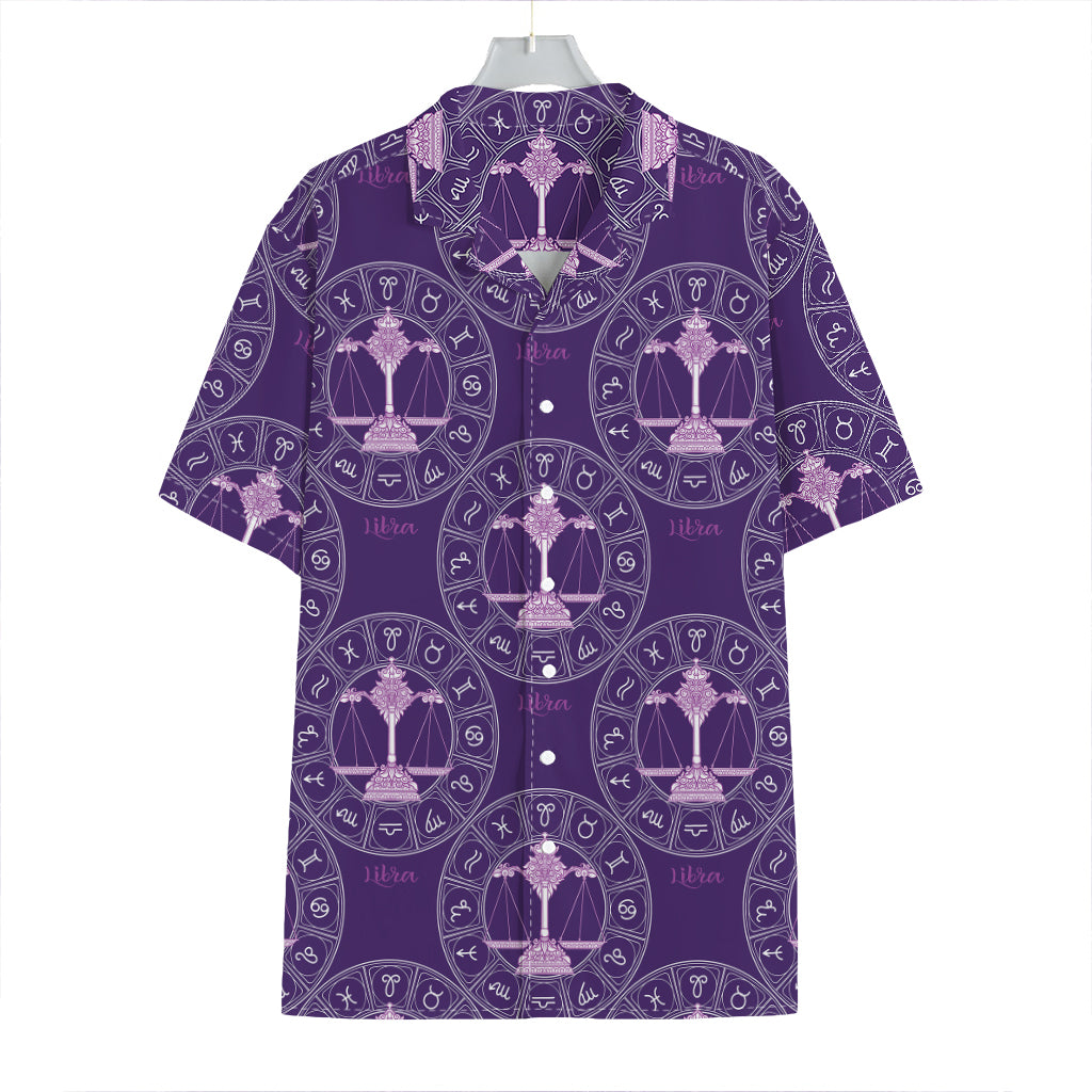 Purple Libra Zodiac Pattern Print Hawaiian Shirt