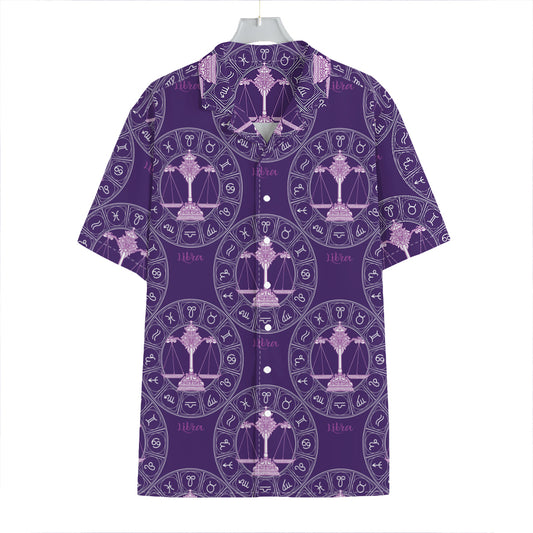 Purple Libra Zodiac Pattern Print Hawaiian Shirt