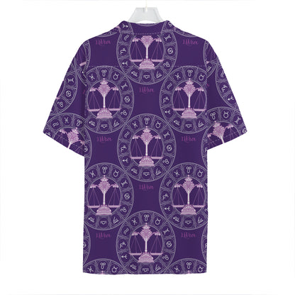 Purple Libra Zodiac Pattern Print Hawaiian Shirt
