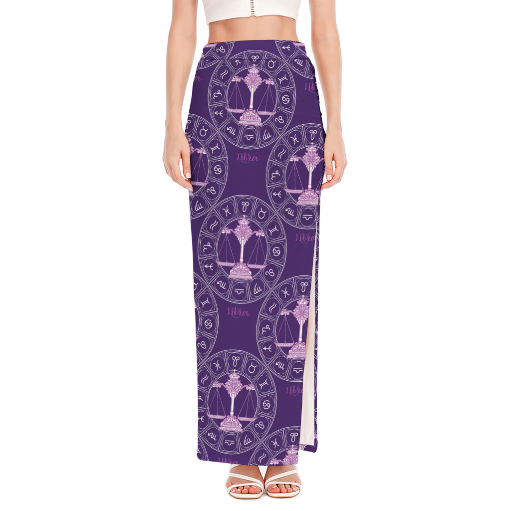 Purple Libra Zodiac Pattern Print High Slit Maxi Skirt