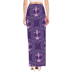 Purple Libra Zodiac Pattern Print High Slit Maxi Skirt