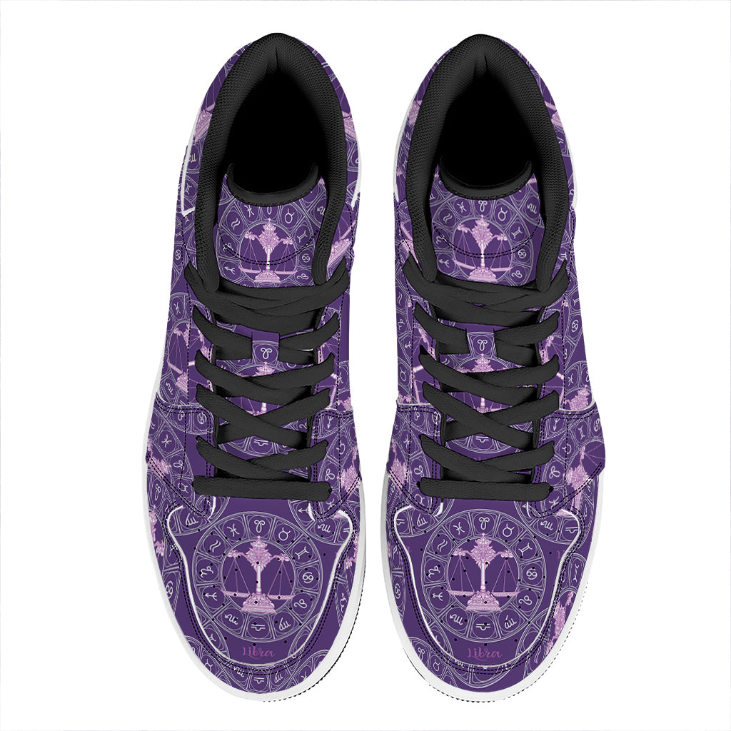 Purple Libra Zodiac Pattern Print High Top Leather Sneakers