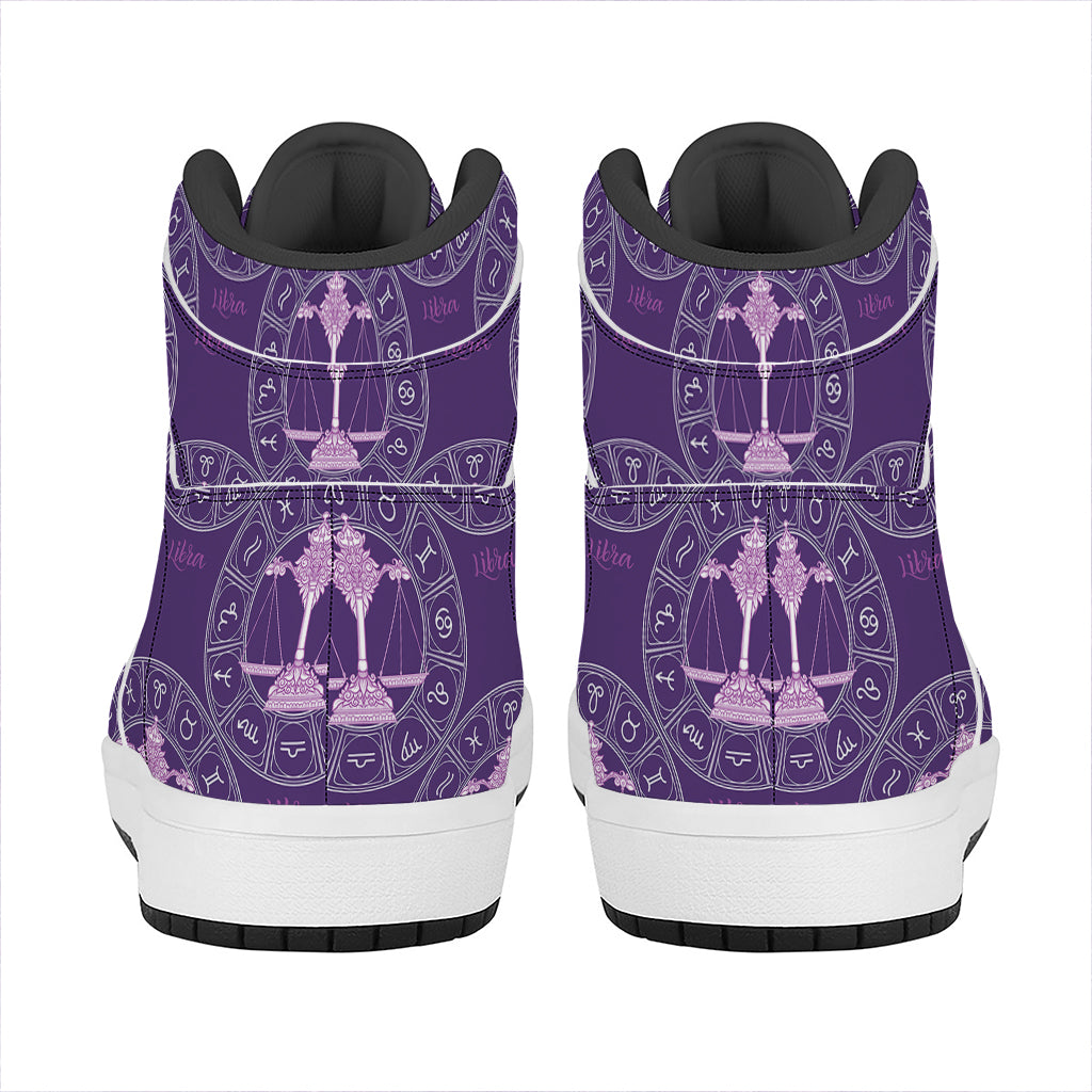 Purple Libra Zodiac Pattern Print High Top Leather Sneakers