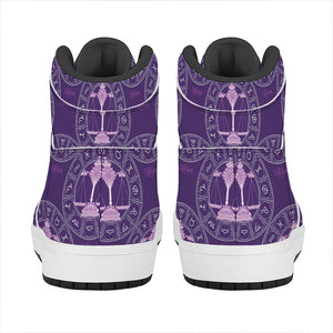 Purple Libra Zodiac Pattern Print High Top Leather Sneakers