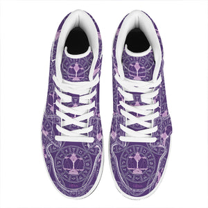 Purple Libra Zodiac Pattern Print High Top Leather Sneakers