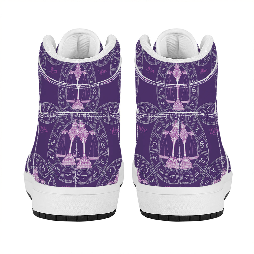 Purple Libra Zodiac Pattern Print High Top Leather Sneakers