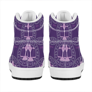 Purple Libra Zodiac Pattern Print High Top Leather Sneakers