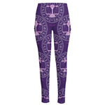 Purple Libra Zodiac Pattern Print High-Waisted Pocket Leggings