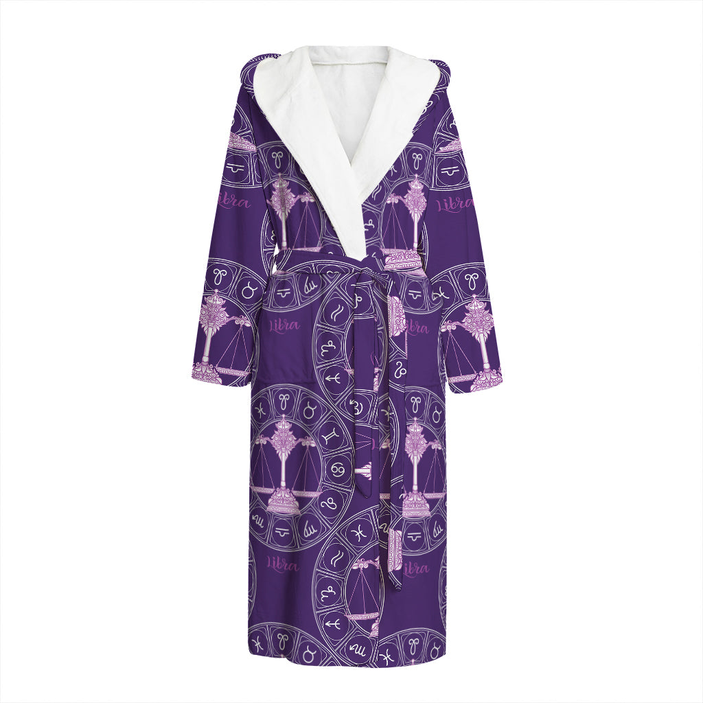 Purple Libra Zodiac Pattern Print Hooded Bathrobe