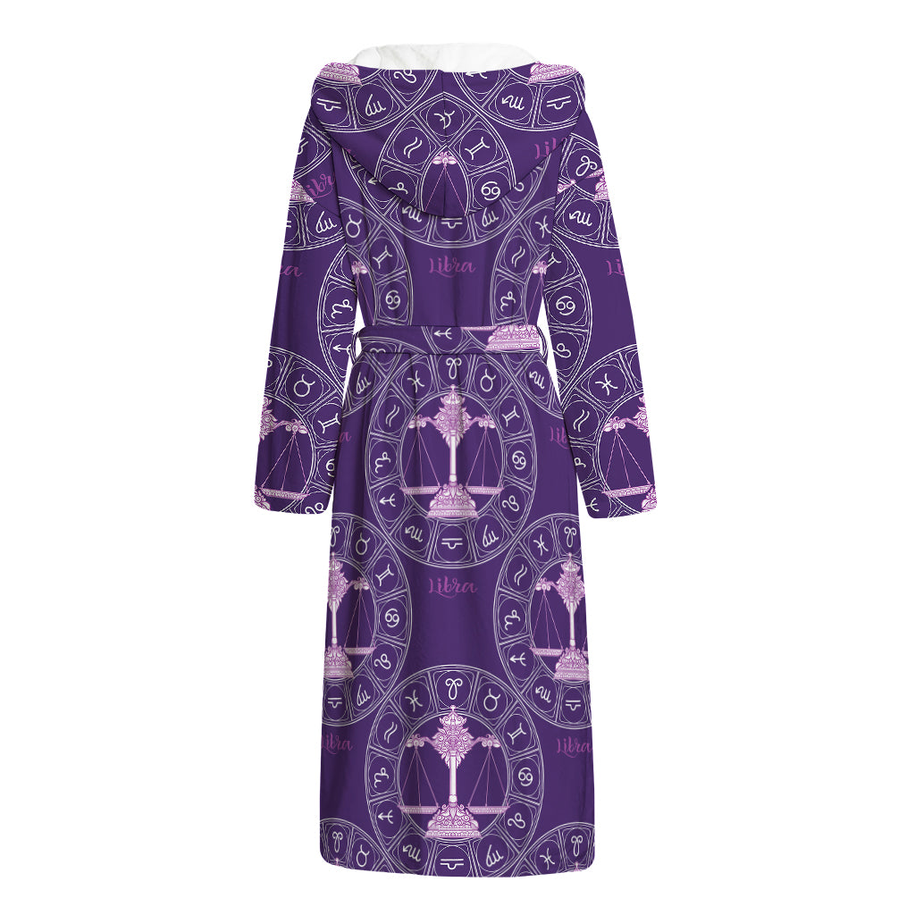 Purple Libra Zodiac Pattern Print Hooded Bathrobe