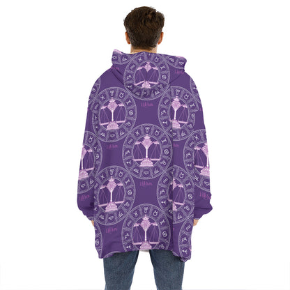 Purple Libra Zodiac Pattern Print Hoodie Blanket