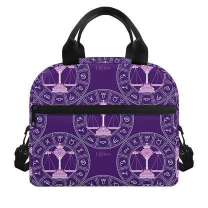 Purple Libra Zodiac Pattern Print Insulated Lunch Bag