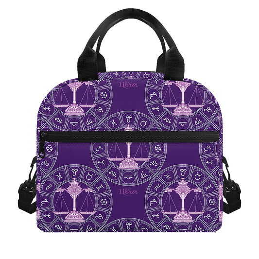 Purple Libra Zodiac Pattern Print Insulated Lunch Bag
