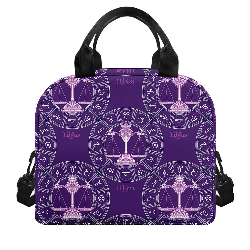 Purple Libra Zodiac Pattern Print Insulated Lunch Bag