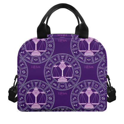 Purple Libra Zodiac Pattern Print Insulated Lunch Bag