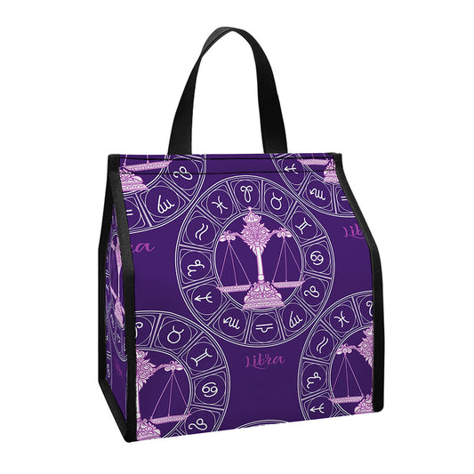Purple Libra Zodiac Pattern Print Insulated Lunch Tote