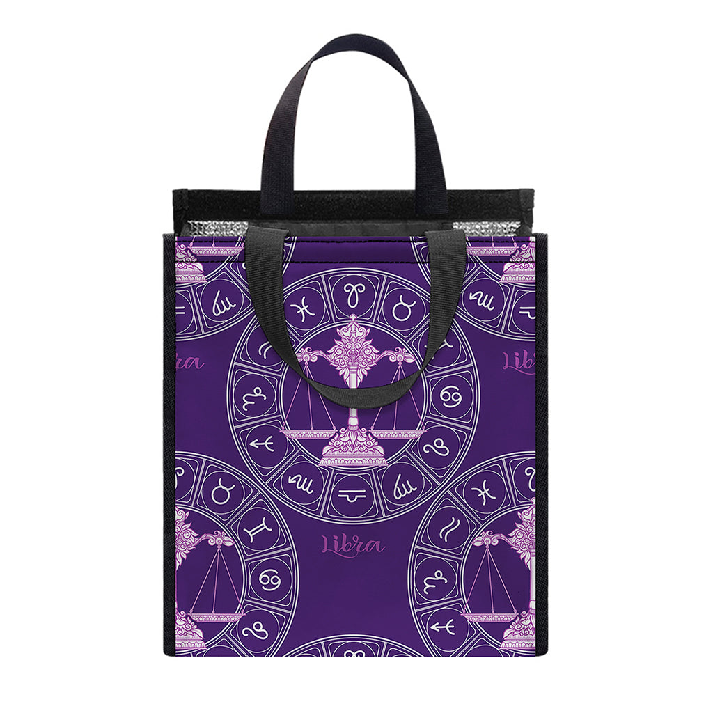 Purple Libra Zodiac Pattern Print Insulated Lunch Tote