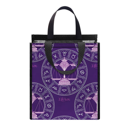 Purple Libra Zodiac Pattern Print Insulated Lunch Tote