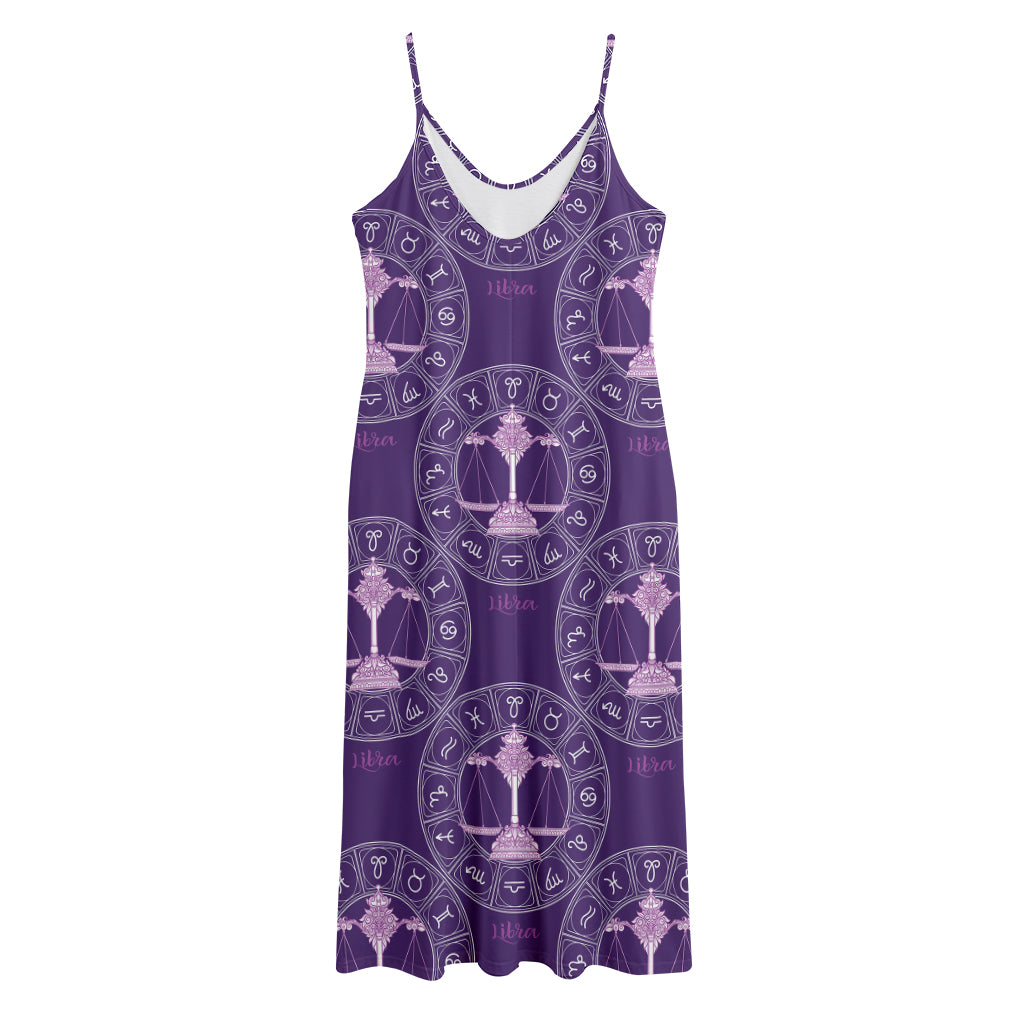 Purple Libra Zodiac Pattern Print Jersey Midi Cami Dress