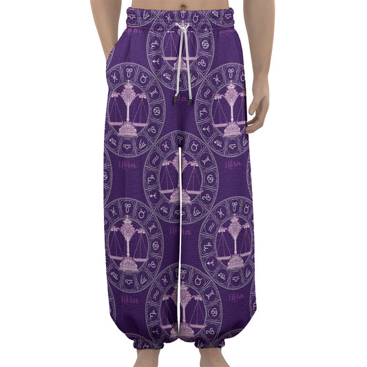 Purple Libra Zodiac Pattern Print Lantern Pants