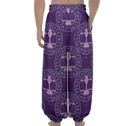 Purple Libra Zodiac Pattern Print Lantern Pants