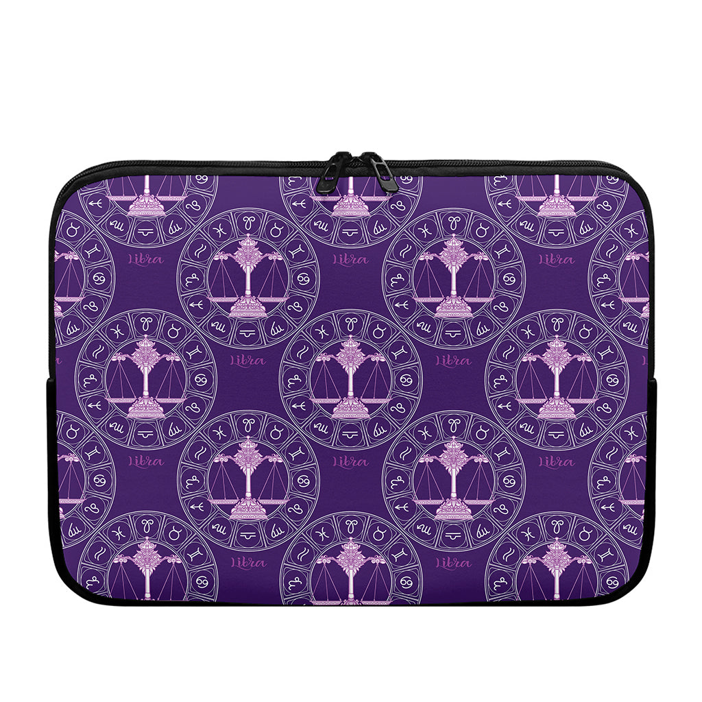 Purple Libra Zodiac Pattern Print Laptop Sleeve
