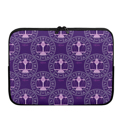 Purple Libra Zodiac Pattern Print Laptop Sleeve