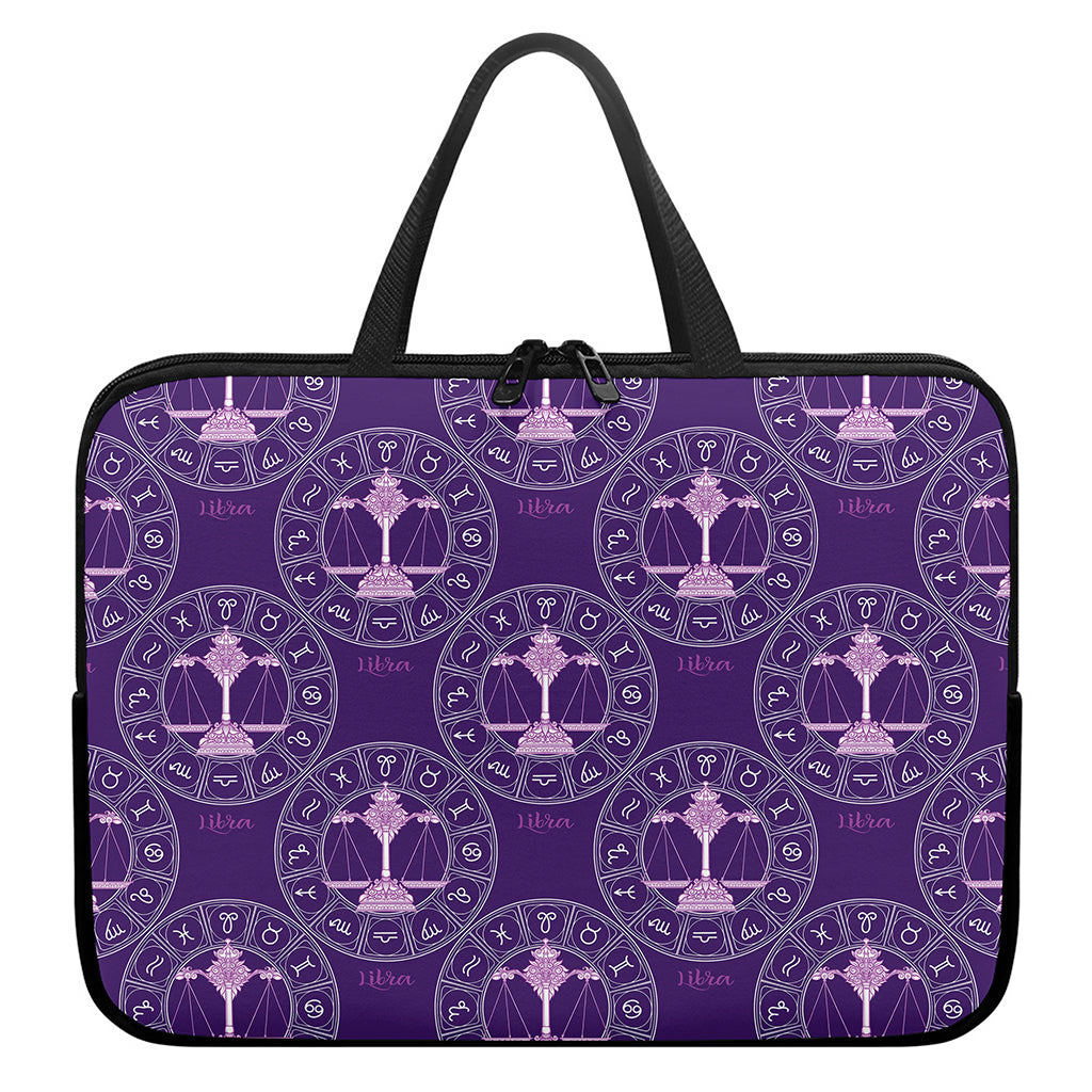 Purple Libra Zodiac Pattern Print Laptop Sleeve With Handle