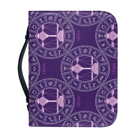 Purple Libra Zodiac Pattern Print Leather Bible Cover