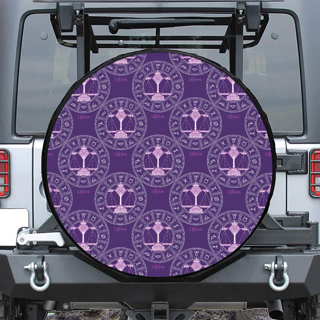 Purple Libra Zodiac Pattern Print Leather Spare Tire Cover