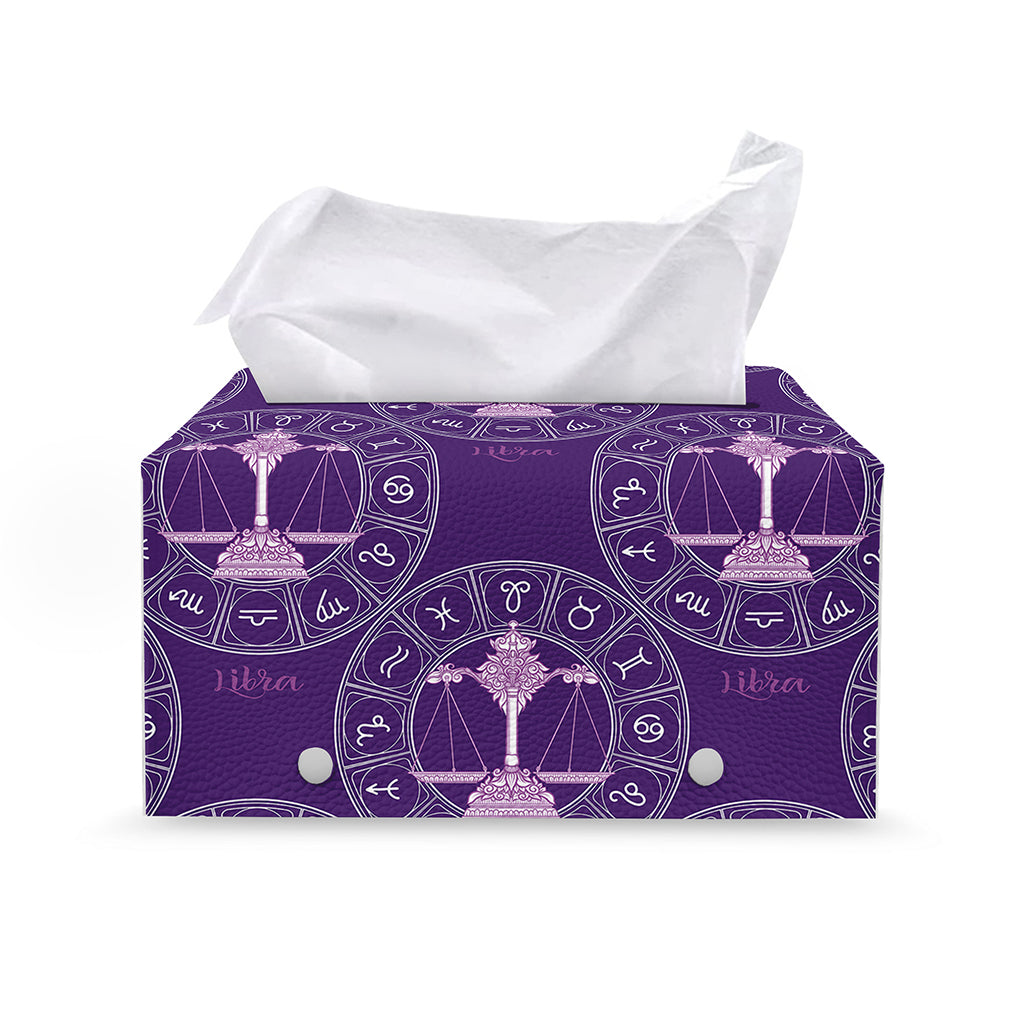 Purple Libra Zodiac Pattern Print Leather Tissue Box Cover