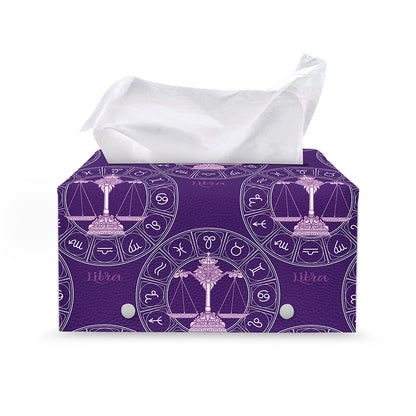 Purple Libra Zodiac Pattern Print Leather Tissue Box Cover