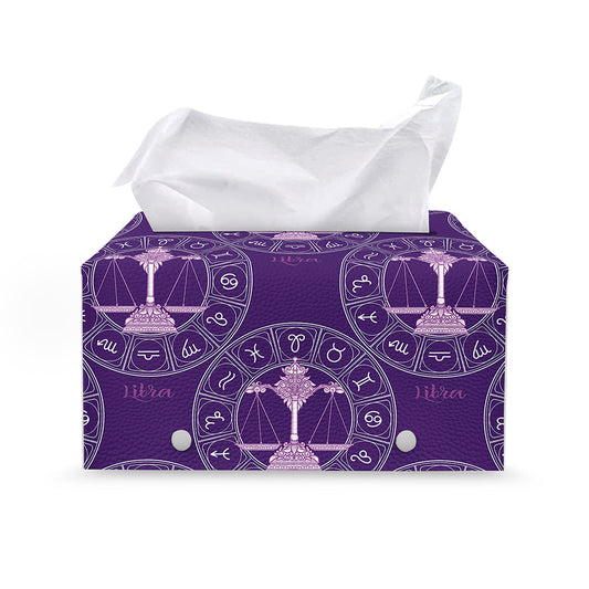 Purple Libra Zodiac Pattern Print Leather Tissue Box Cover