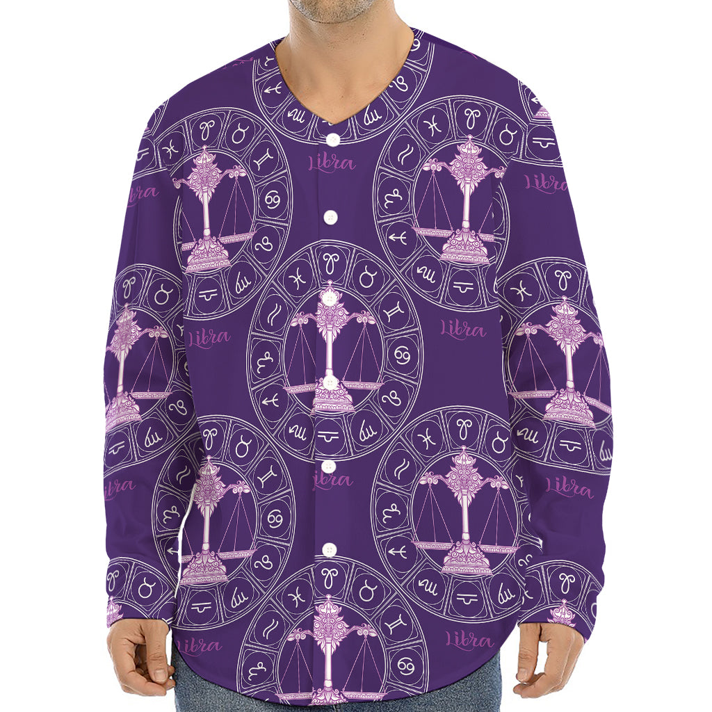 Purple Libra Zodiac Pattern Print Long Sleeve Baseball Jersey