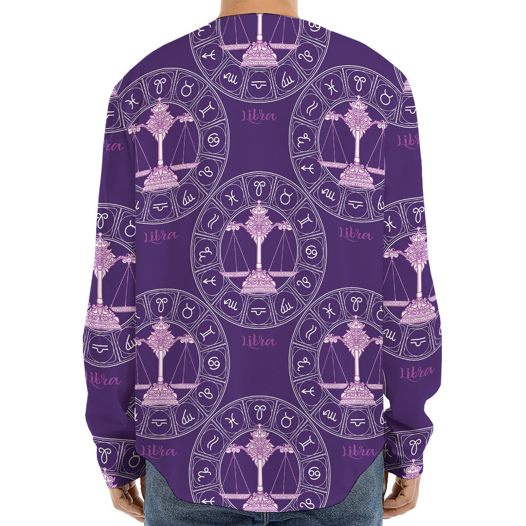 Purple Libra Zodiac Pattern Print Long Sleeve Baseball Jersey