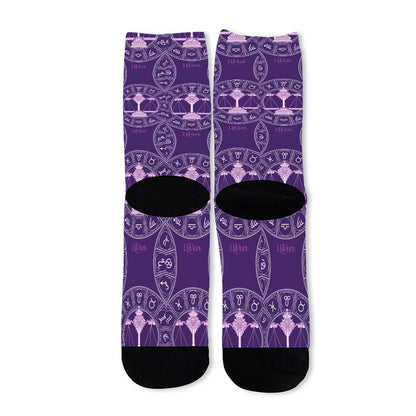 Purple Libra Zodiac Pattern Print Long Socks