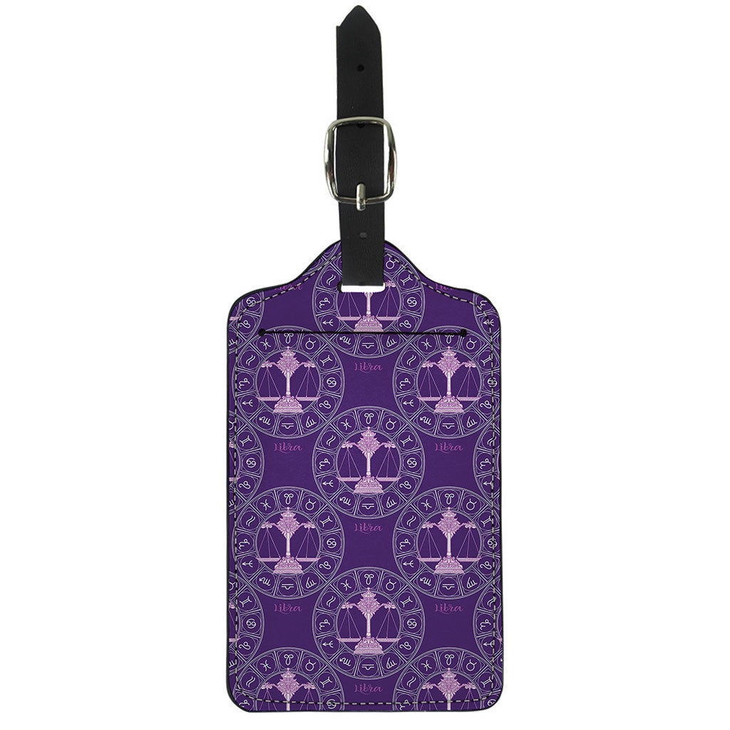 Purple Libra Zodiac Pattern Print Luggage Tag