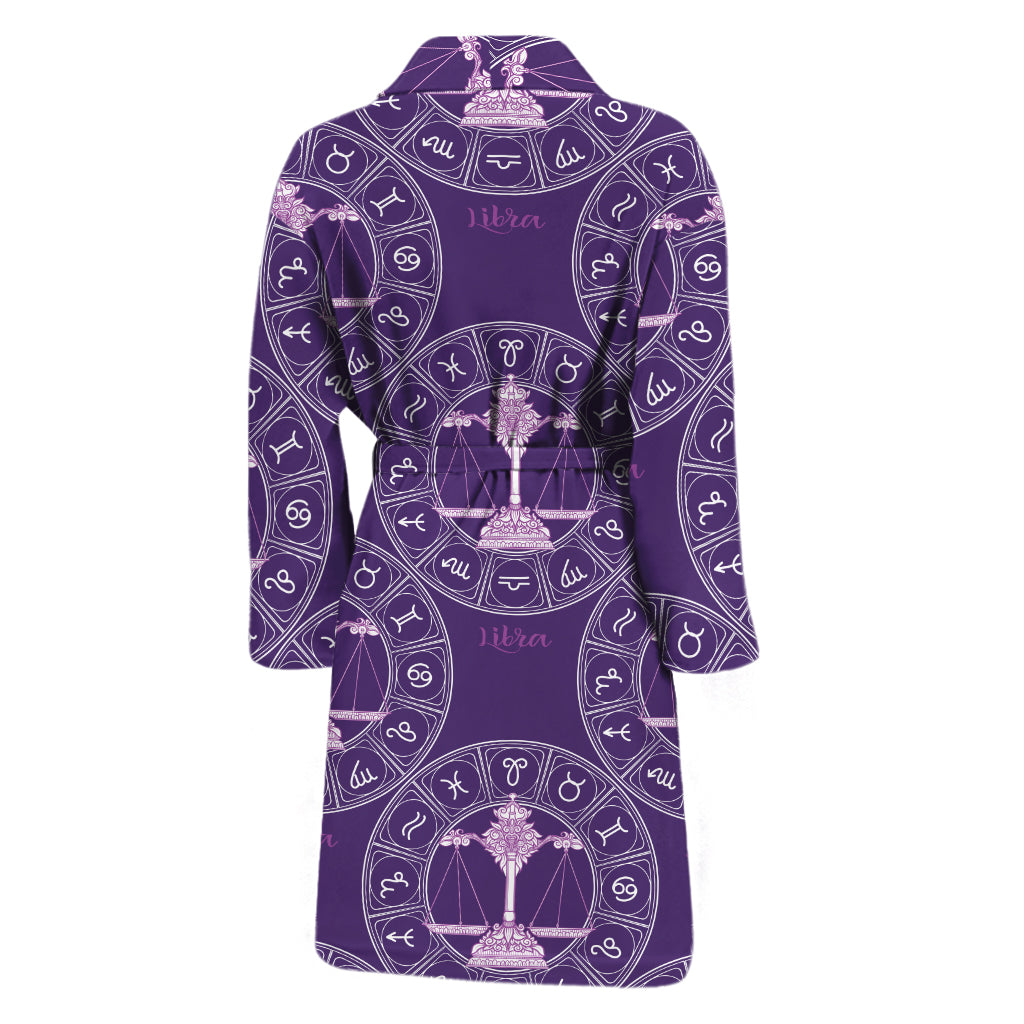 Purple Libra Zodiac Pattern Print Men's Bathrobe