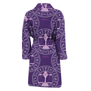 Purple Libra Zodiac Pattern Print Men's Bathrobe