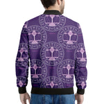 Purple Libra Zodiac Pattern Print Men's Bomber Jacket