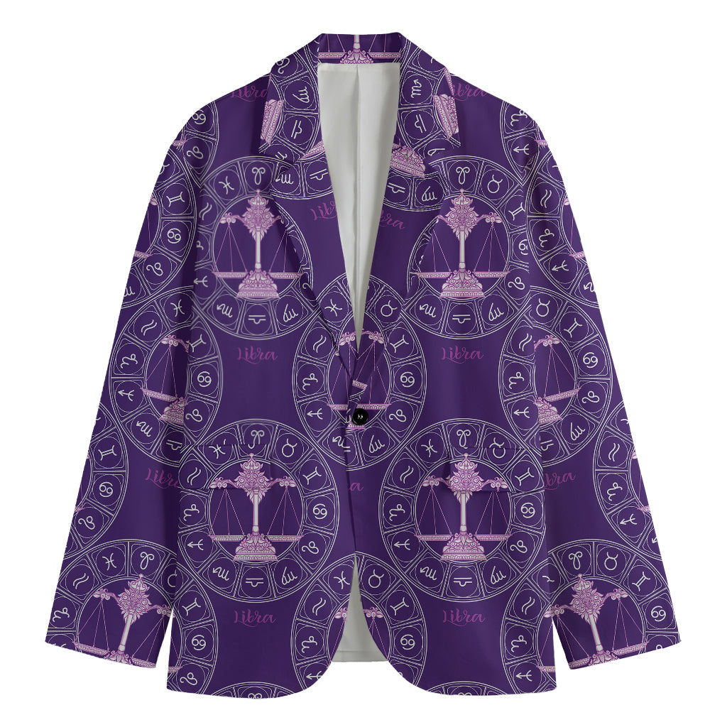 Purple Libra Zodiac Pattern Print Men's Cotton Blazer